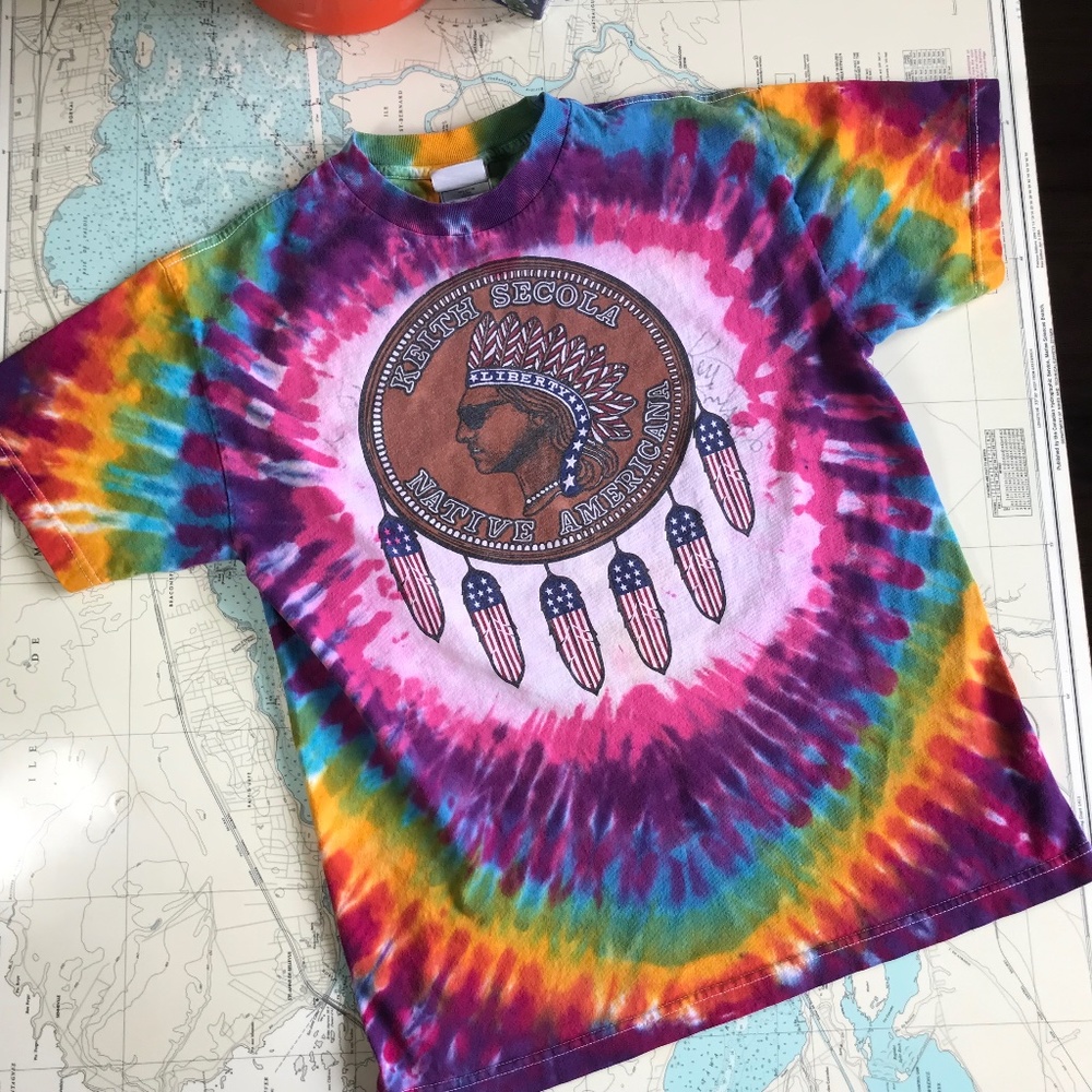 Vintage Keith Secola Native Americana Signed Tie Dye Tee Shirt